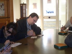 The Pope's Post Office Postcard writing table.